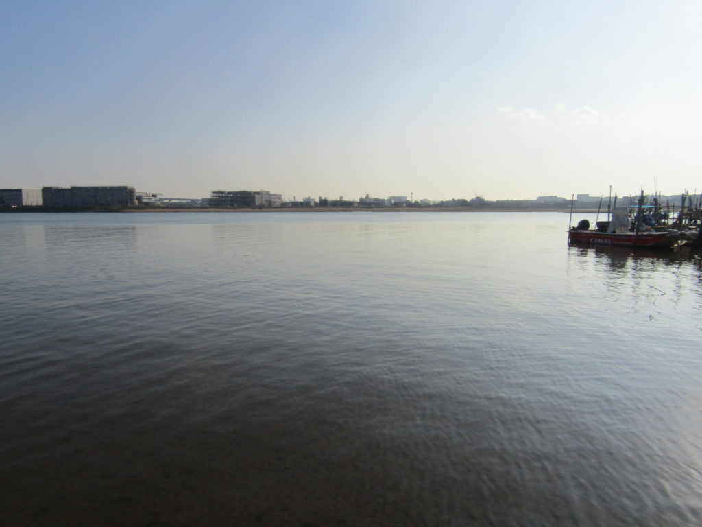 多摩川の河口近くの風景です。