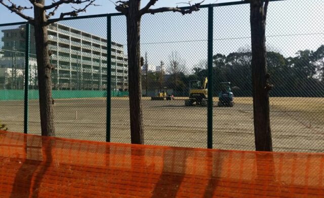萩中公園の少年野球場の工事風景です。