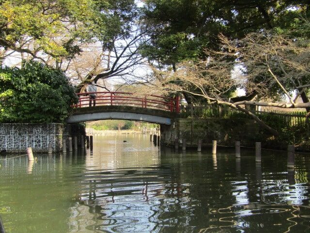 洗足池の弁天島へ渡る橋です。