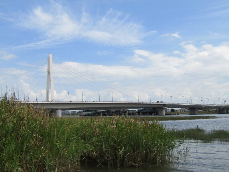 多摩川大師橋と鳳凰の形の雲